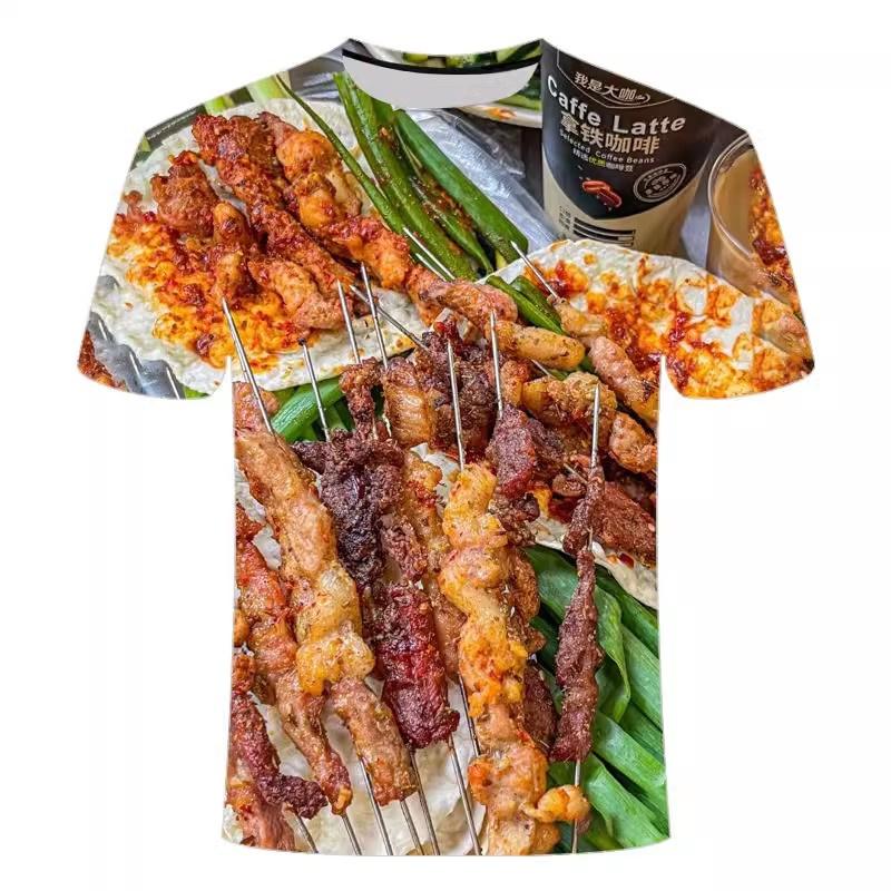 Food Barbecue Graphic T Shirt for Men Clothing Funny 3D