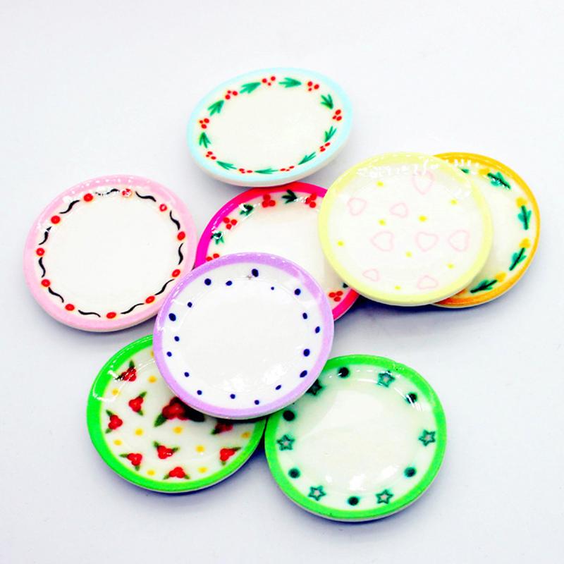 5Pcs New Dollhouse Miniature Patterned Plate Cute Cartoon Dish Plate Model Props Toys For Dollhouse Kitchen Accessories