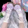 Calcetines Tobilleros Dulces para Mujer con Lazo y Nudo Calado Japonés Lindos Calcetines de Algodón con Volantes y Encaje