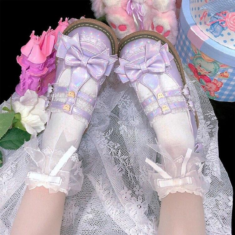 Calcetines Tobilleros Dulces para Mujer con Lazo y Nudo Calado Japonés Lindos Calcetines de Algodón con Volantes y Encaje