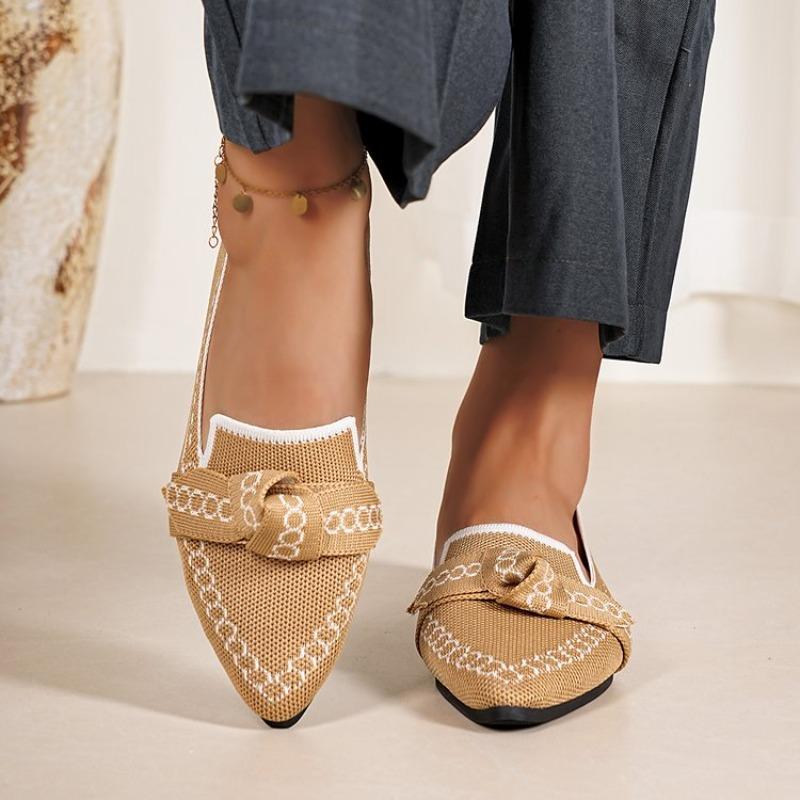 2026 New Imported Women's Casual Shoes Plus Size Pointed Toe Knitted Flat Bottom Breathable Shoes