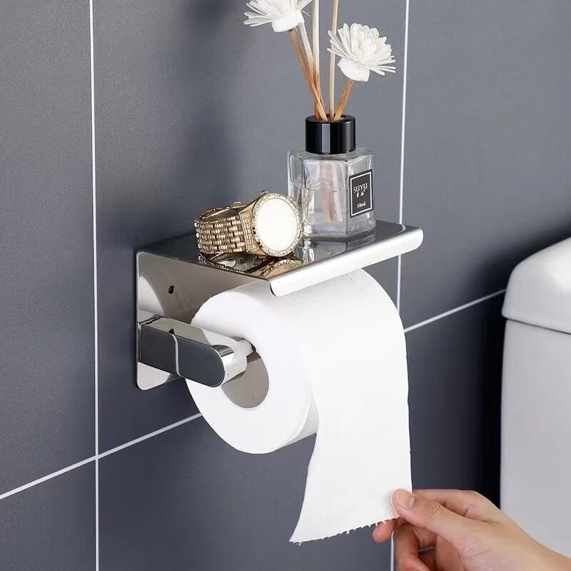 JINGRUIXIANG 304 Stainless Steel Toilet Paper Holder with Phone Shelf