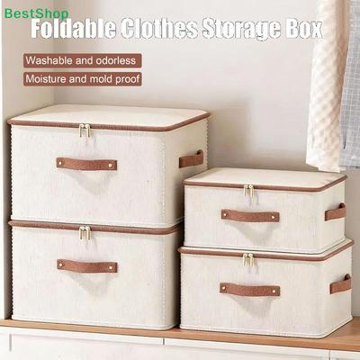 Foldable Fabric Clothes Storage Boxes - Washable Moisture-Proof Organizer Bins with Lock & Handles for Closet