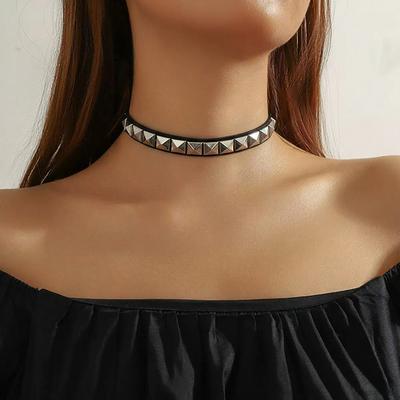 Czarny Skórzany Pu Kwadratowe Nity Gotycki Punkowy Chokery Kołnierz Choker Naszyjnik Dla Goth Seksownych Kobiet Dziewczyny Cosplay Impreza Biżuteria