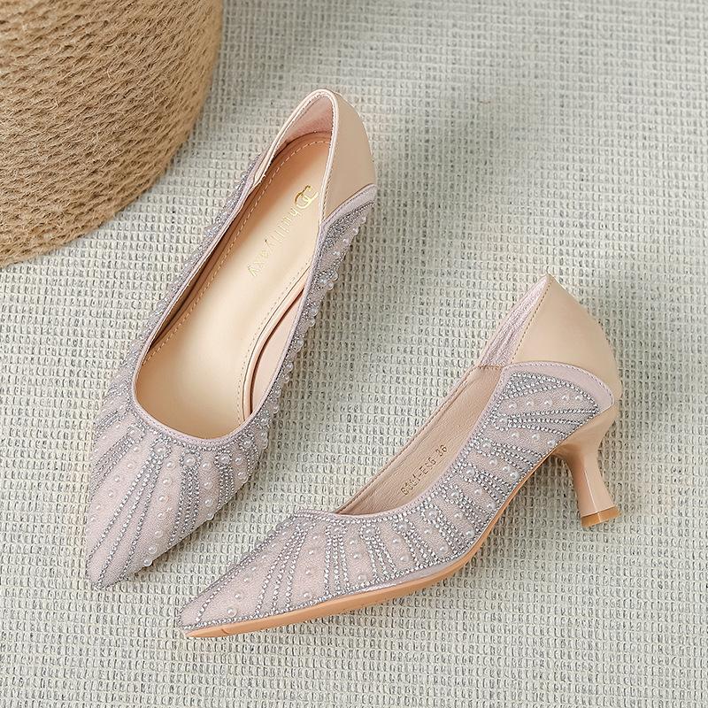 

Премиальные женские туфли на высоком каблуке 2025 новые остроносые темпераментные с юбкой с мелким вырезом профессиональные туфли-лодочки шпилька 6681-ES6 40 розовый