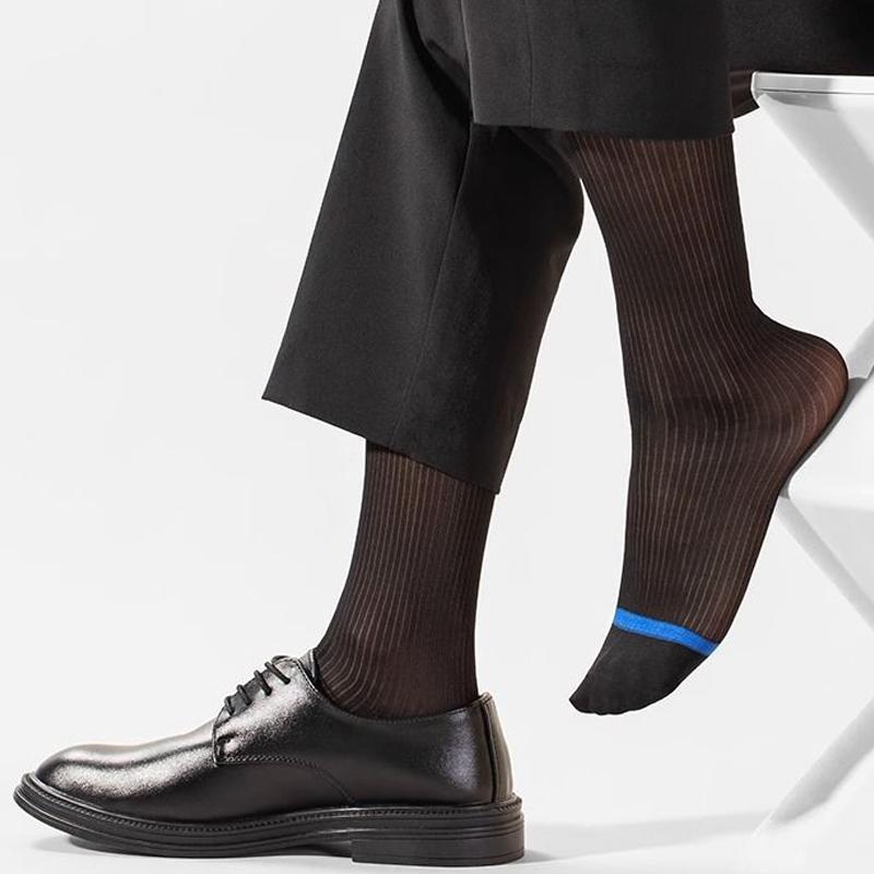 Herren Kurze Seidensocken Business Dünn Nylon Gestreift Atmungsaktiv Weich Elastisch Unterhalb Knie Wade Formelle Kleidung Kniestrümpfe Gentleman