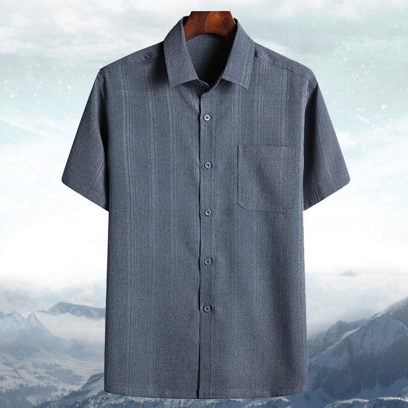 Spring, Autumn and Summer Dad Long-sleeved Shirt Middle-aged and Elderly Male Grandpa Old Man Shirt Loose Cotton and Linen