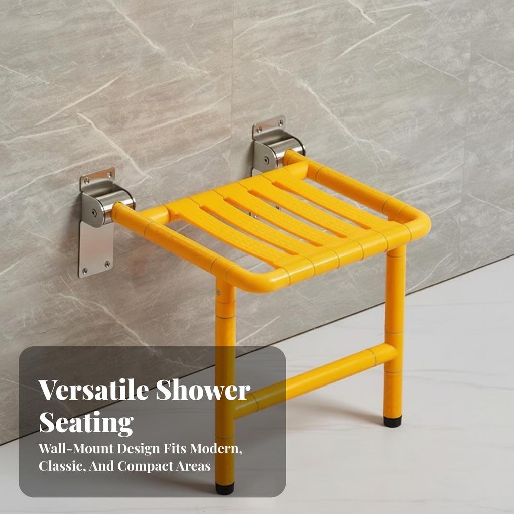 Wall-Mounted Shower Seat Space-Saving Bath Chair Sturdy for Elderly, Seniors