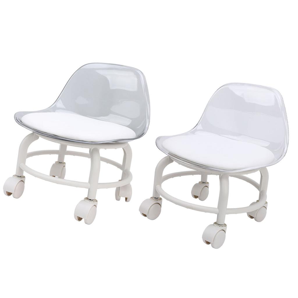 Low Rolling Stool with Wheels Back Support Small Acrylic Short Silent Mini Roller Seat