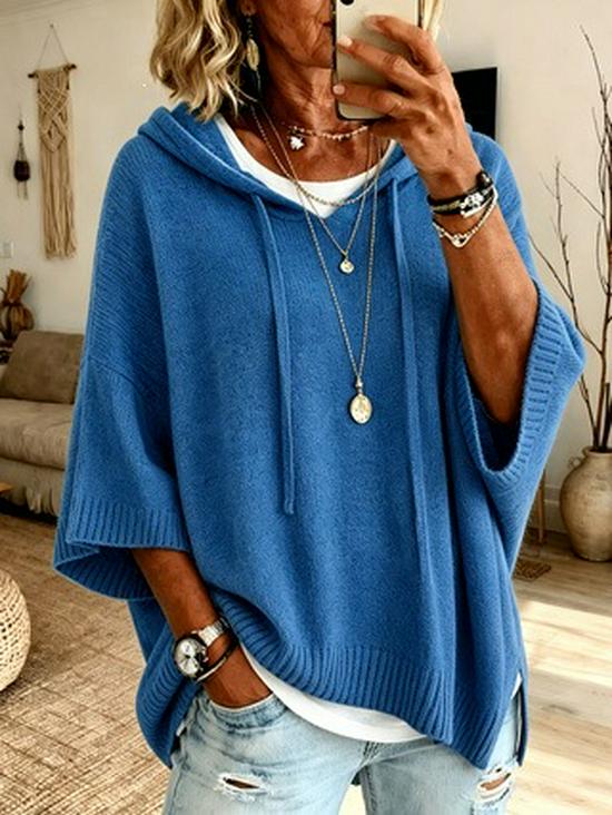 2026 European & American Women's Knit Hooded Drawstring Sweatshirt Woolen Outerwear