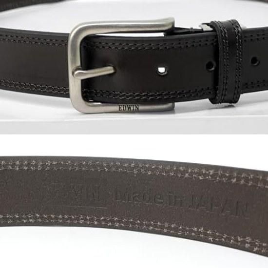 EDWIN Belt 35mm 118cm Made Japan Cowhide Leather Double Stitch Mens
