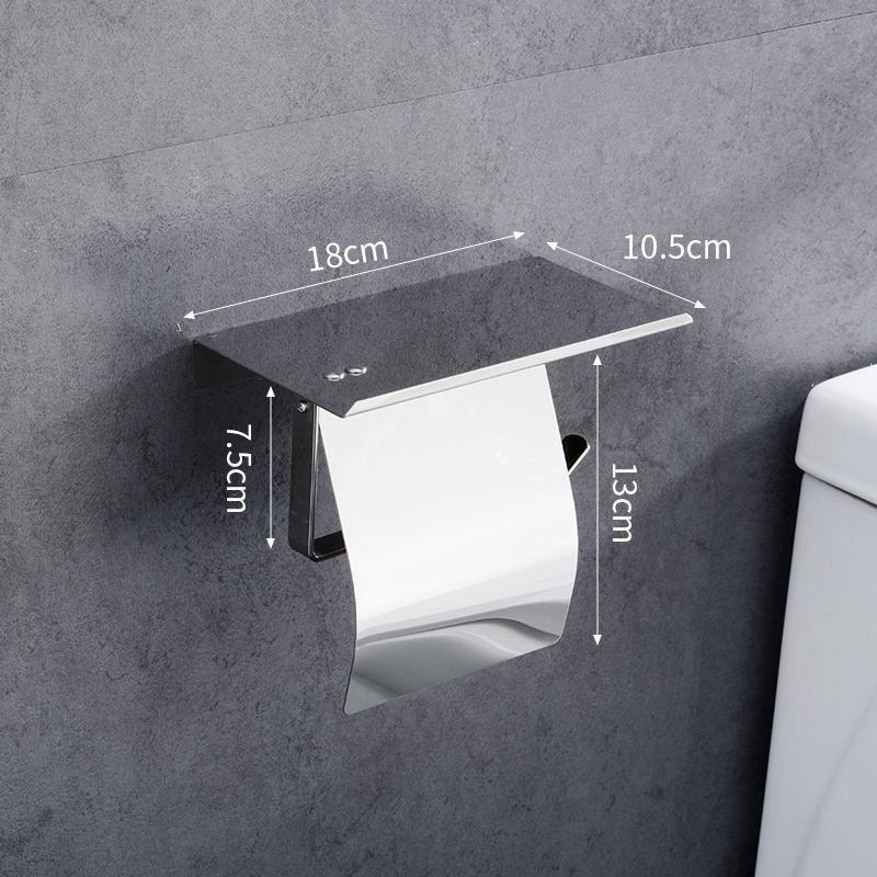 Stainless Steel Toilet Paper Holder with Phone Shelf, Punch-Free Installation for Home and Public Restrooms