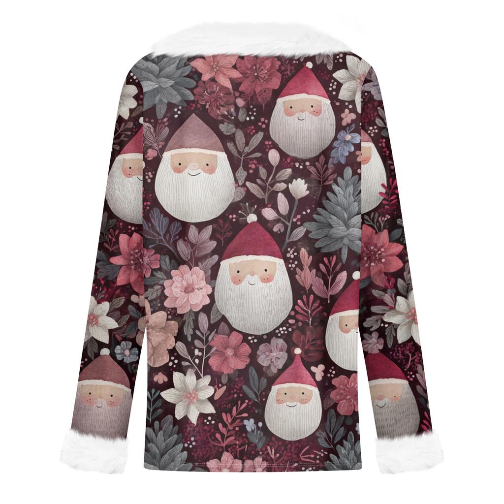 Women's Casual Fashion Long Sleeve Christmas Printed Flannel Collar Top