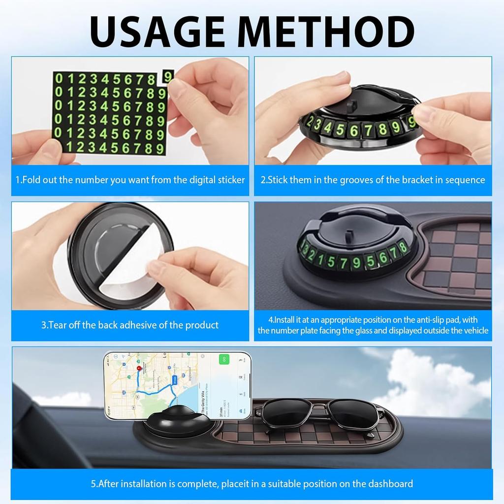 Car Dashboard Phone Holder Multi-functional Auto Non-Slip Adhesive Mat With Parking Phone Number Plate for Car