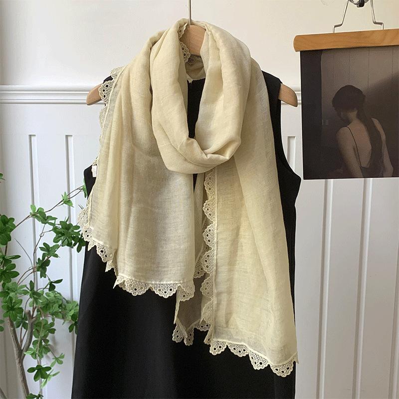 Scarf atmosphere solid color spring and autumn summer fashion lace silk scarf neck protection scarf shawl dual-purpose
