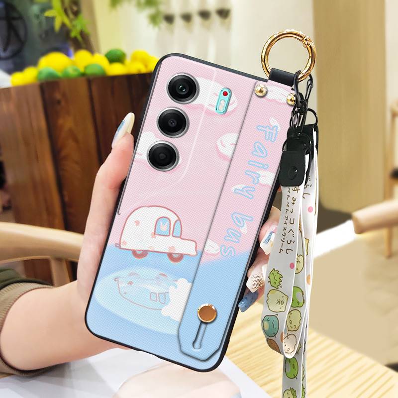 Shockproof Lanyard Phone Case For Tecno Camon40 4G/CM5 Wrist Strap Waterproof Silicone Wristband Cartoon Phone Holder