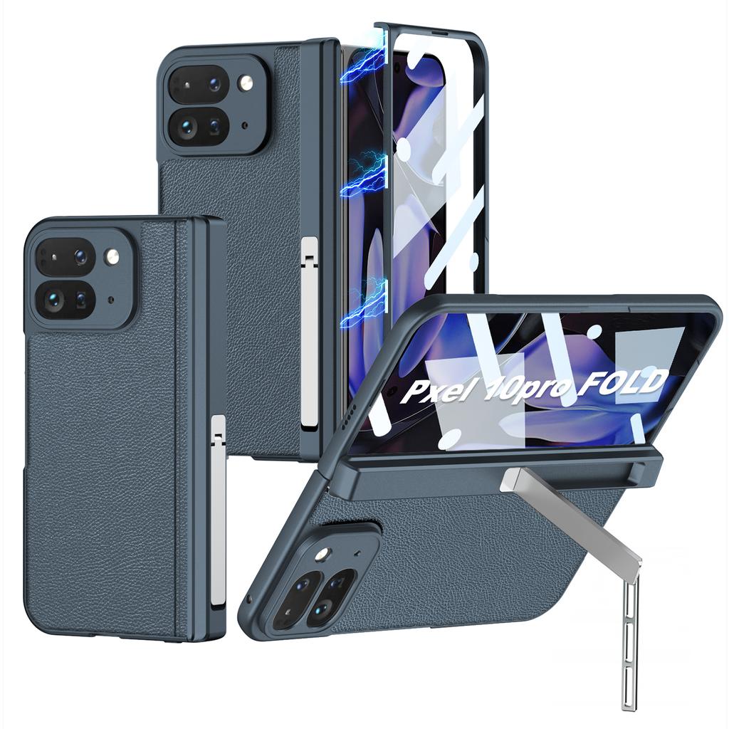 Magnetic Hinge Plain Leather Case for Google Pixel 10 9 Pro Fold Outer Screen Glass Stand Armor Cover for Pixel 10 Pro Fold Case