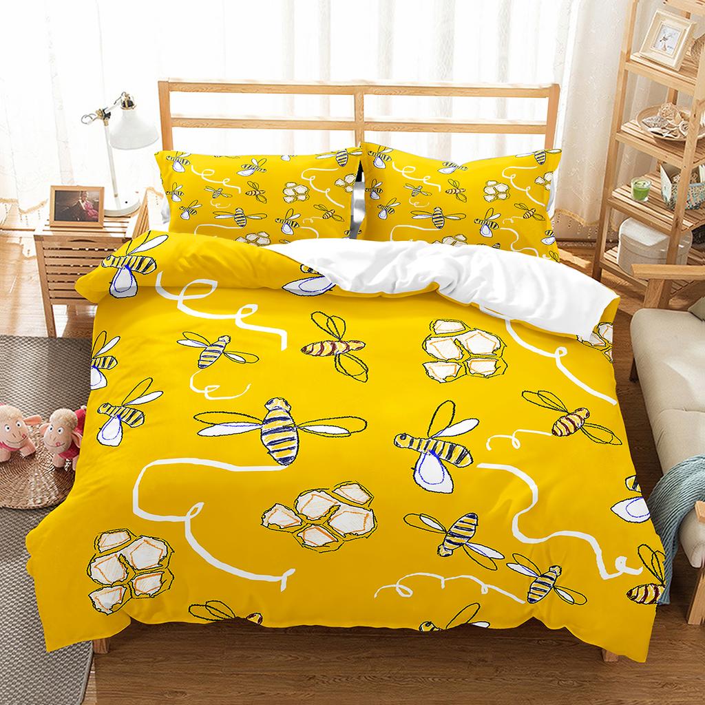 Yellow Bee Duvet Cover Collection Cartoon Wild Animals Pattern Quilt Cover With Pillowcase Lightweight Soft Gift King Queen Full Size