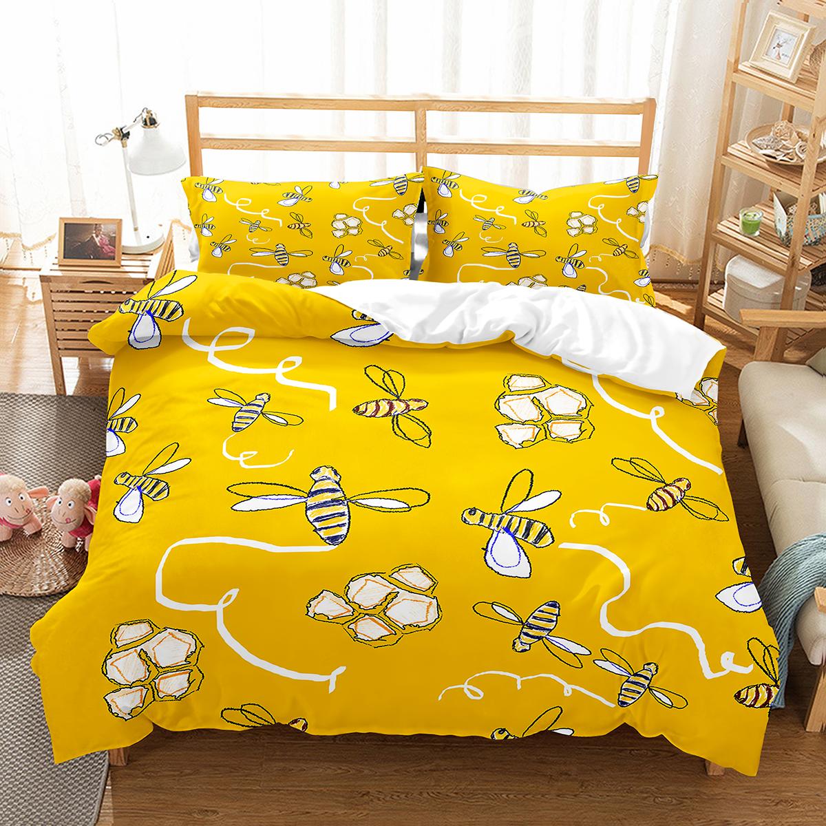 

Yellow Bee Duvet Cover Set Cartoon Wild Animals Pattern Lightweight Soft King Queen Full Size with Pillowcase EU single(135x200cm)