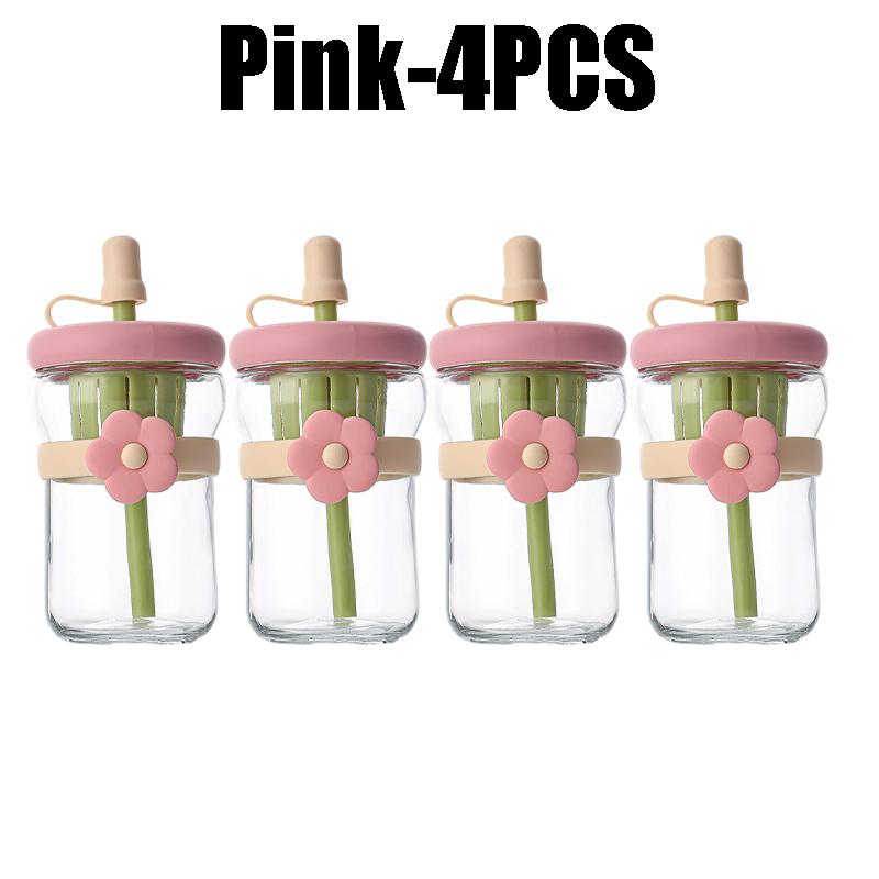 Glass Flower Cartoon Tea Strainer Cold Brew Straw Tumbler Leak-Proof Reusable Water Bottle With Floral Infuser Gift For Students