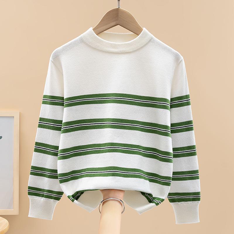 Boys' Striped Cotton Knit Sweater - Autumn Thin Fashion Top for Students