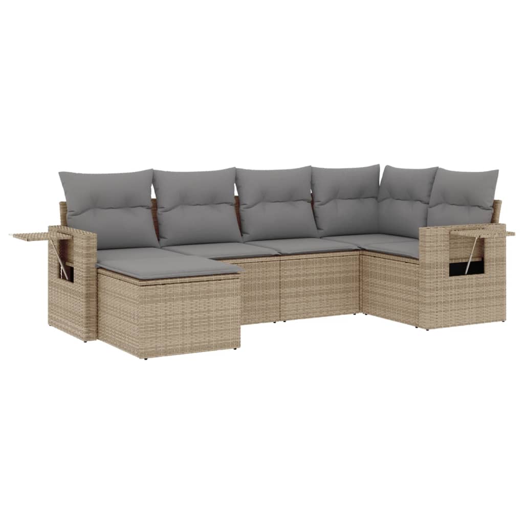 Vidaxl 6-Cz. Garden Furniture Set With Cushions, Beige, Poly Rattan