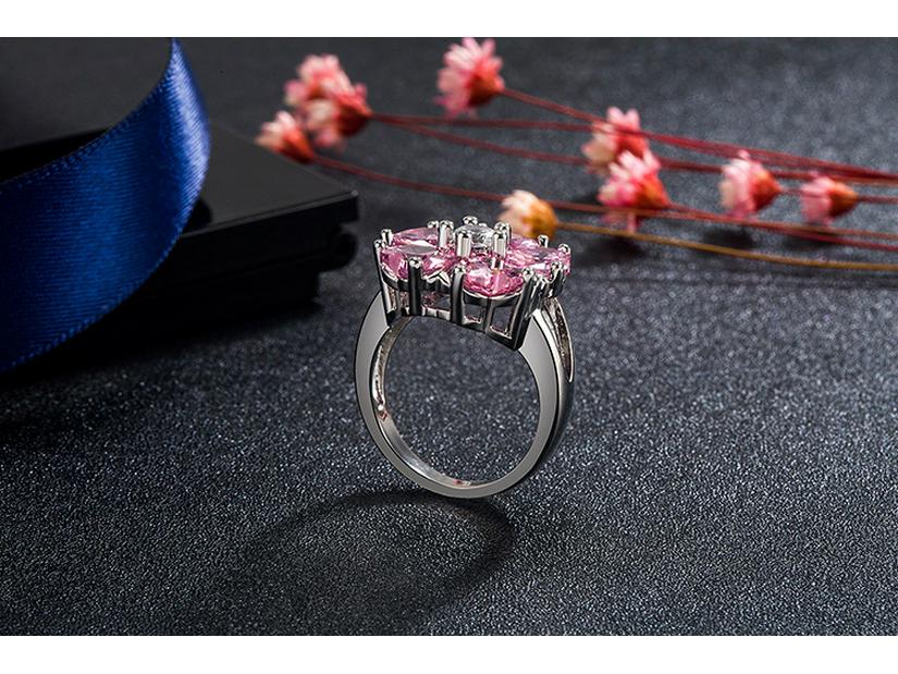 Inel cu Zircon Roz în Formă de Inimă - Bijuterii de Modă Dulci pentru Femei