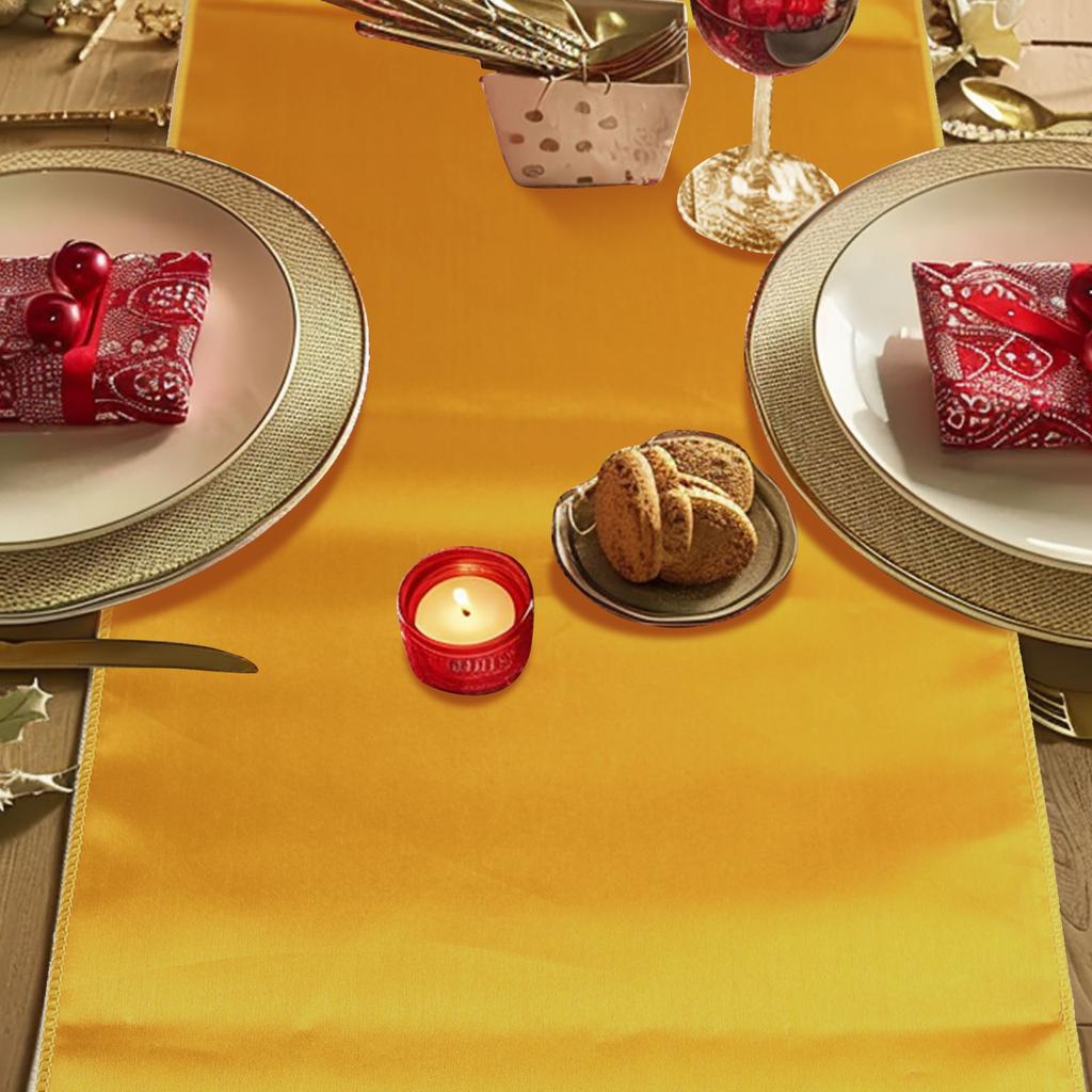 Pachet de 10 alee de masă din satin 12 x 108 inci lungime, negru, aur, pentru nuntă, petrecere de aniversare, decorațiuni din țesătură netedă de mătase