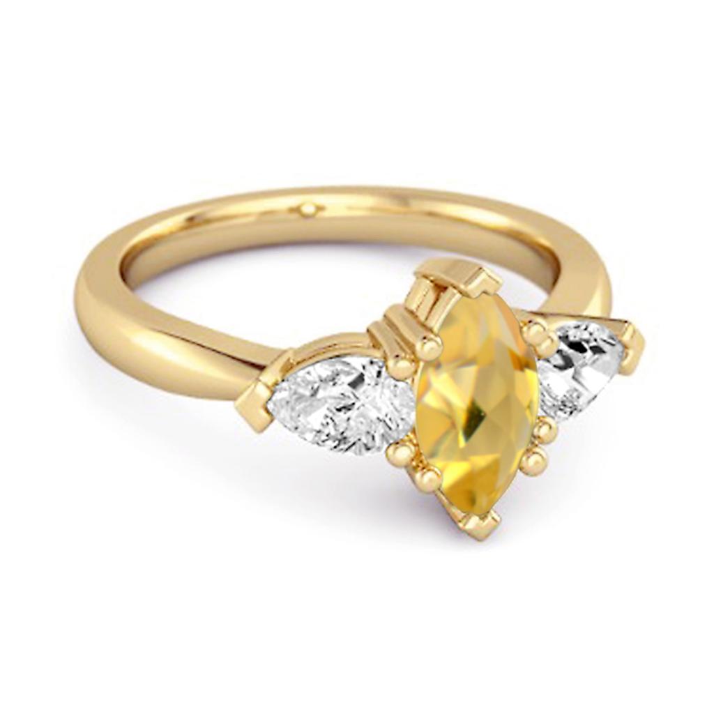 Citrine Three Stone Pear Accent Design Ring - 925 Sterling Silver Gold Vermeil