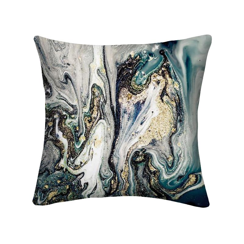Niebieska Marmurowa Poszewka na Poduszkę 45x45cm Wzór Skały Morskiej Kwadratowa Sofa Poduszka Kwadratowa Abstrakcyjny Liść