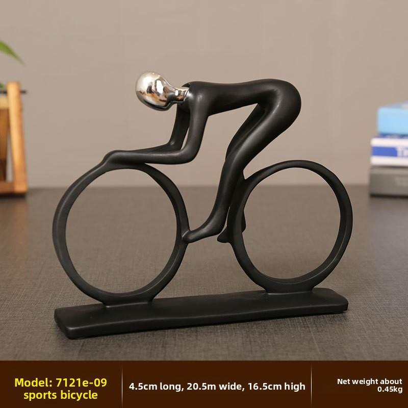 Schwarz Modern Abstrakt Harz Radfahrer Radfahrer Ornamente Statue Athlet Figur Tennis Kunst Büro Zimmer Miniatur Dekoration