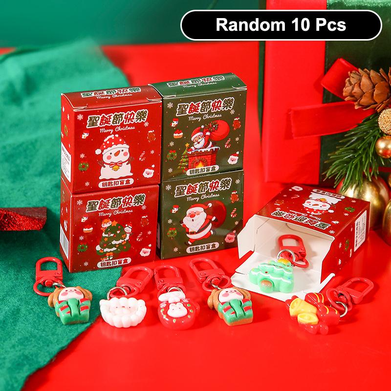 2/5/10Pcs Christmas Blind Box Keychain Cute Cartoon Santa Claus Series Exquisite Resin Pendant Backpack Ornament Small Gifts