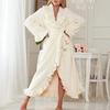 Dames Lange Warme Badjas Huiskleding Herfst en Winter Koraalfluweel Verdikte Badjas Casual Zacht Effen Vetersluiting Loungewear