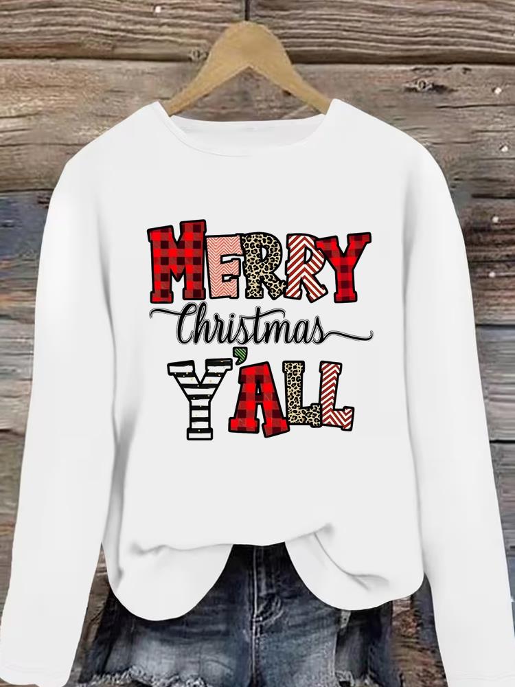 (Asian Size) Clothing T Shirt Graphic Tee Women faith peace Merry Christmas new year Print Casual Fashion Top o-neck Long Sleeve T-shirts