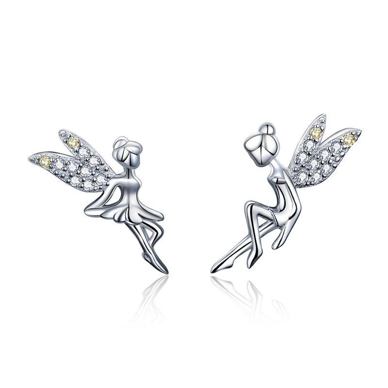 925 Silver Mini Flower Butterfly Bird Bee Stud Earrings Rainbow Moonstone Kitty Cat Ear Studs Girl Party Jewelry