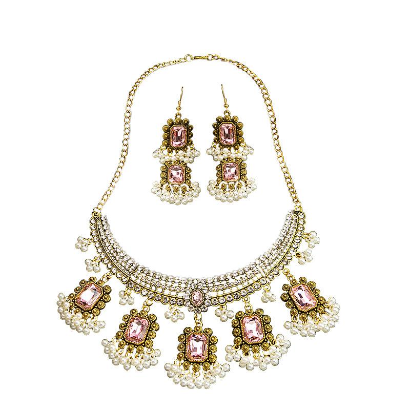 Vintage Bohemian Necklace Earrings, Collarbone Chain Exaggerated Personality Ethnic Wind Chain Exotic Accessories