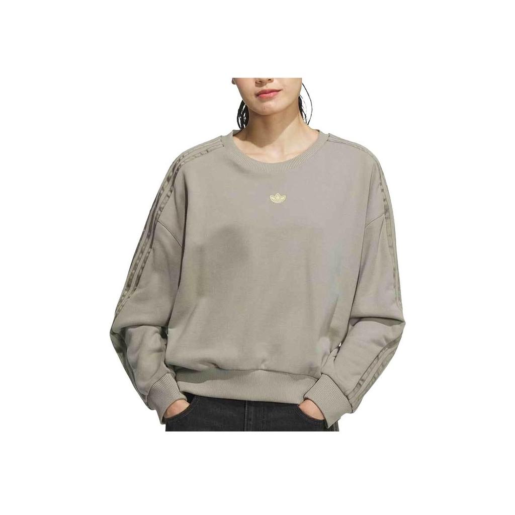 Adidas Originals Striped Logo Sports Casual Pullover Long Sleeve Sweatshirt Women sweatshirt Gray KB1925