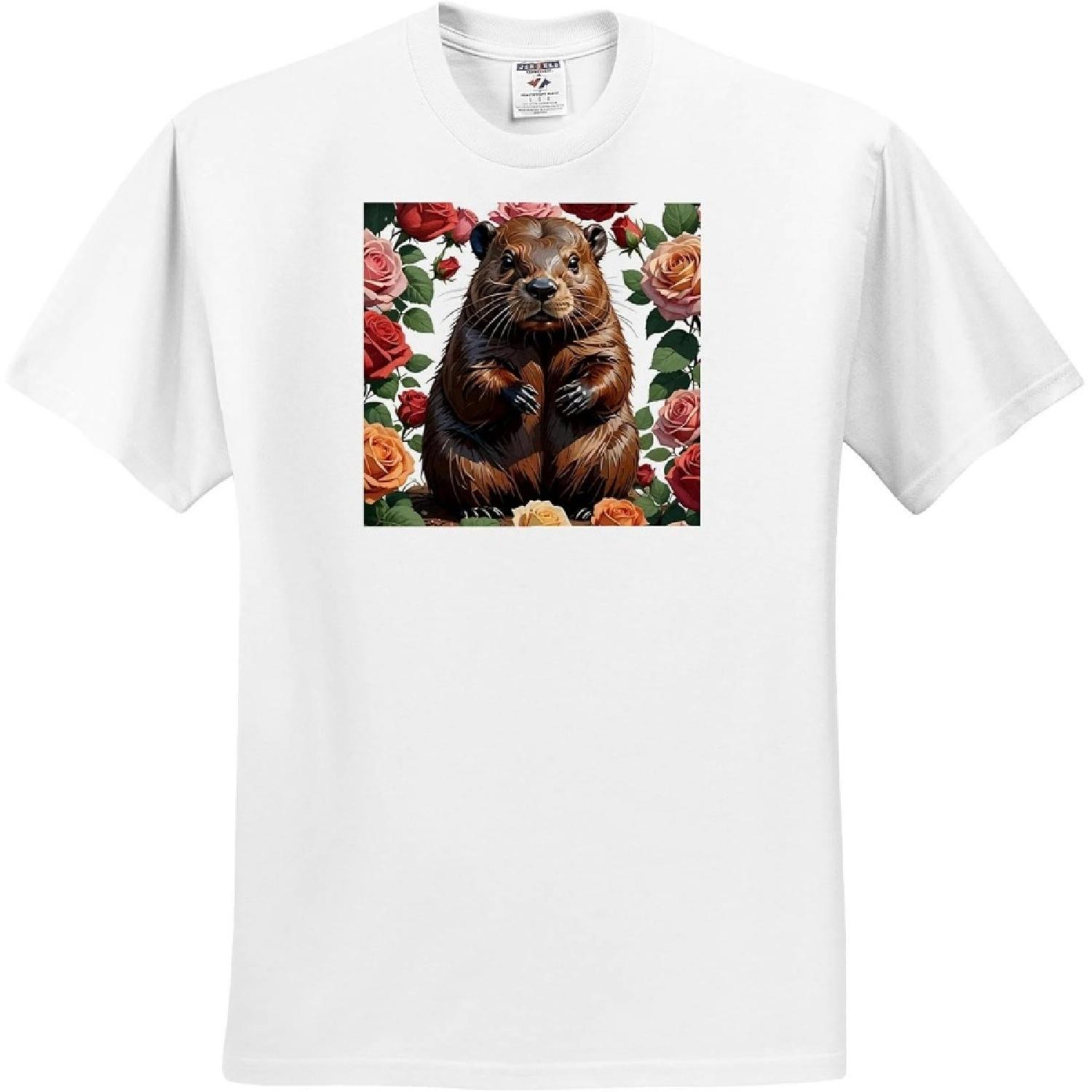 3dRose, A Beaver Surrounded by New York Roses, T-Shirt XXXXXL белый