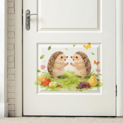 Cartoon Hedgehog Butterfly Grass Wall Sticker Self-Adhesive Removable for Bedroom Living Room Study Room Door Home Decor Art