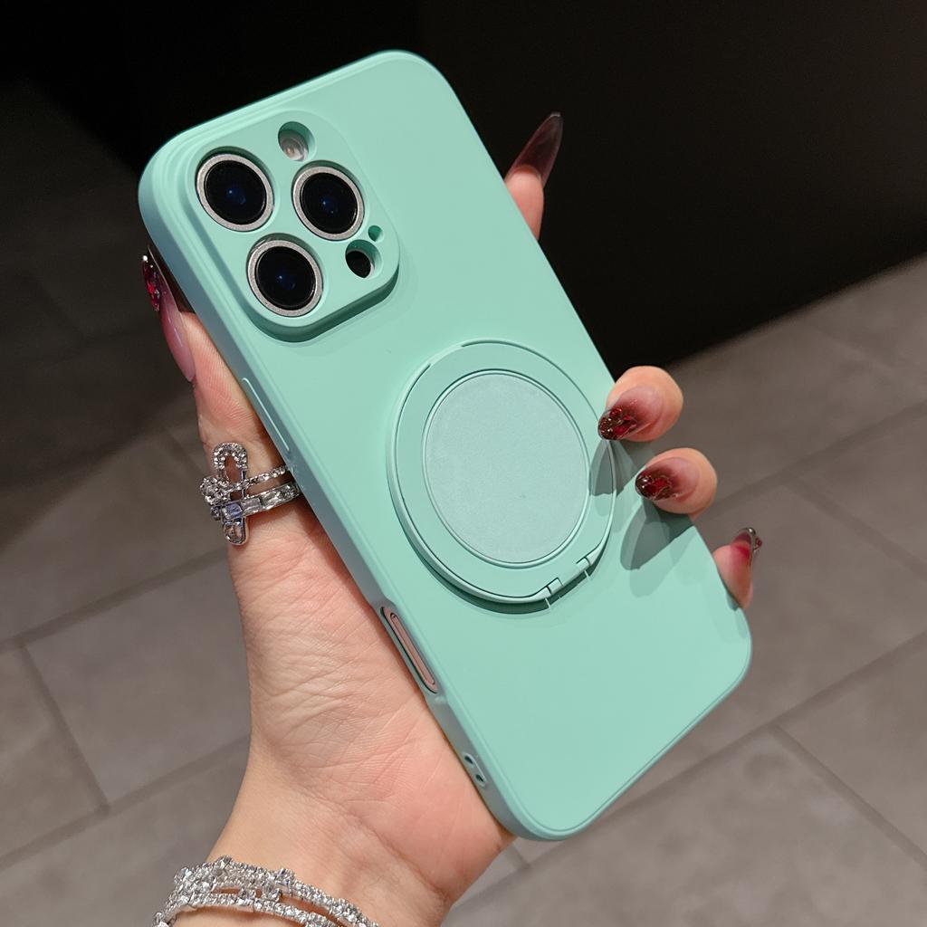 Luxury Matte Silicone Ring Holder Back Cases For iPhone 16E 16 15 14 13 12 Mini 11 Plus Pro Max Rotating Bracket Bumper Cover