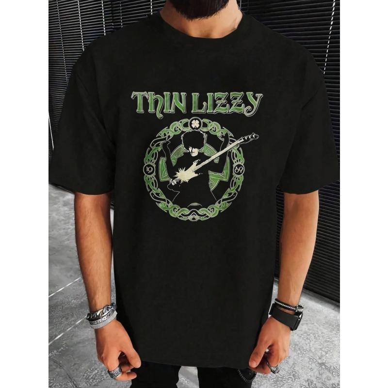 Thin Lizzy Men'S Retro Y2K Graphic Tee - Comfortable Relaxed Fit Short Sleeve Shirt Featuring Striking Rock Band Artwork & Celtic Guitar Motif