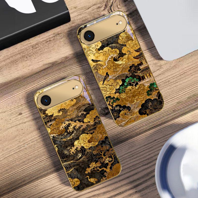 Golden surging waves For IPhone 17Pro Max 16 17 Pro 15 Pro 14 13 Plus 12 Mini 11Pro Max XR 16E 17 Air Golden glass phone case