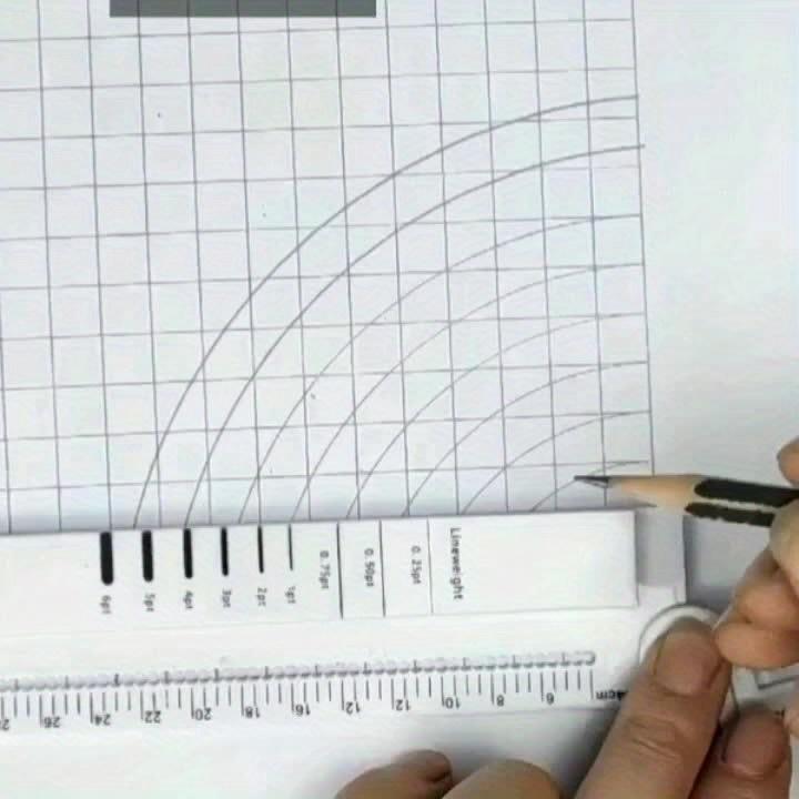סרגל שרטוט גיאומטרי דיוק 0.01 - מתקפל רב-תכליתי חומר ABS תבנית קו מתמטי גיאומטריה מעגלית עם מדידת זווית