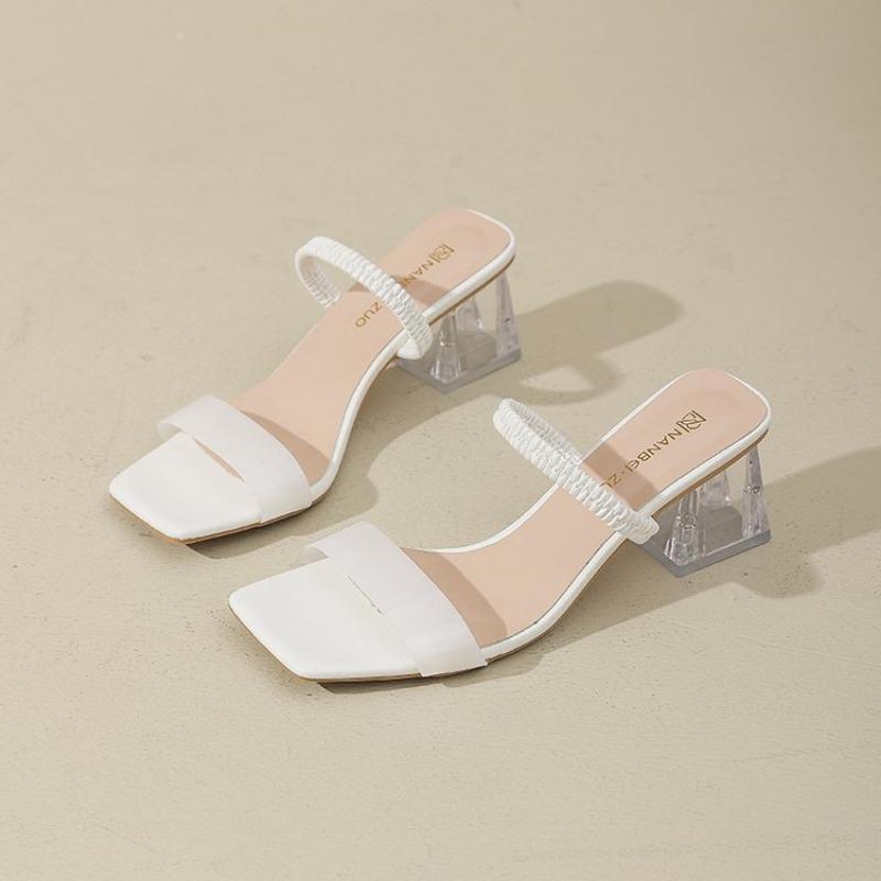 

Large size high heels summer new fashion versatile casual women s shoes thick heel temperament cool slippers 35 белый