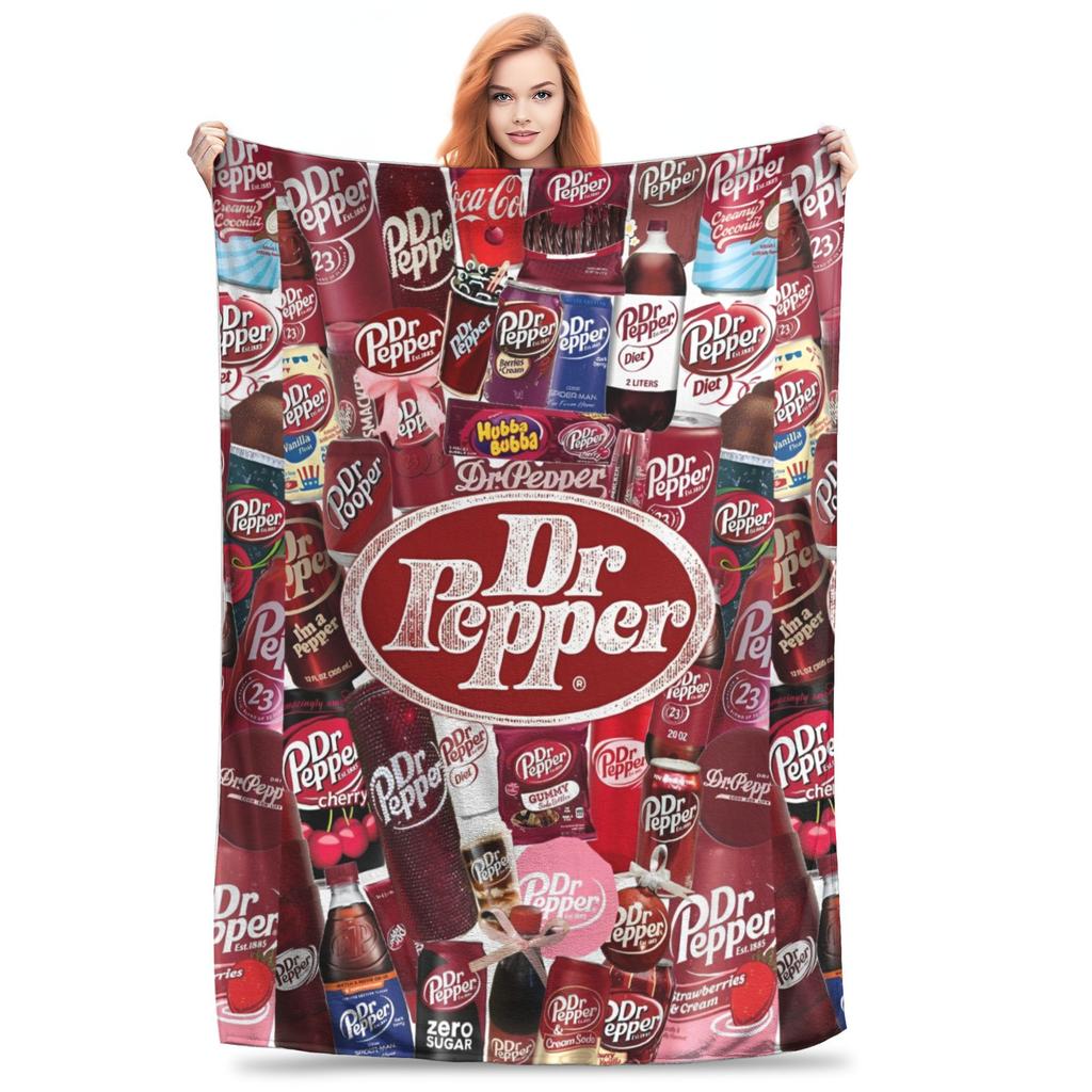 Dr Pepper Ribbon Blanket Flannel Summer Air Conditioning Drink Portable Warm Throw Blankets for Home Couch Plush Thin Quilt