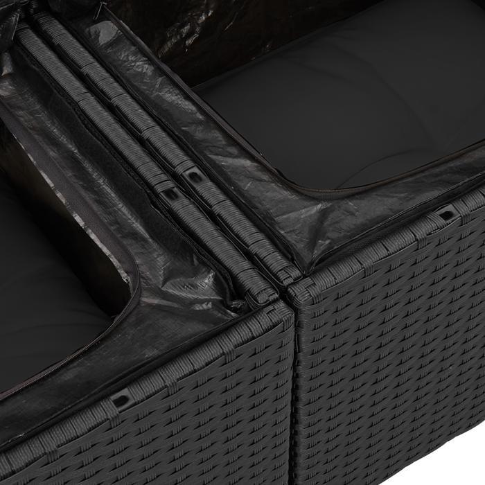 Ensemble de Canapés de Jardin de 8 Pièces avec Coussins Noir Poly Rotin Acacia, Canapé de Jardin 2 Places avec Rangement 3355958