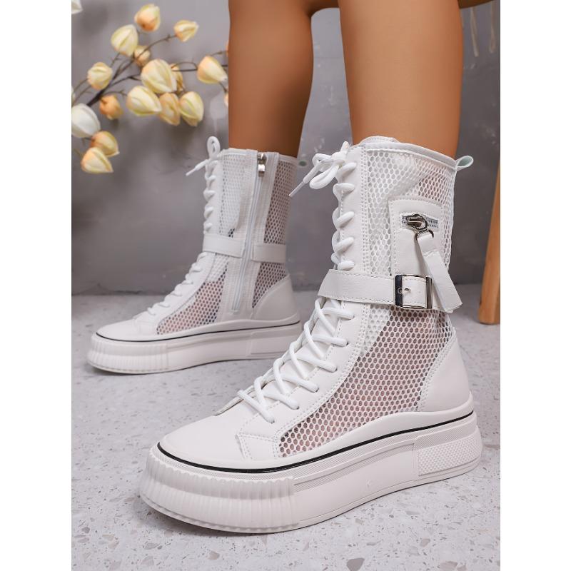 Martin Boots Female 2025 Summer New Mesh Boots Breathable Mesh Yarn Hollowed Out Mesh Thin Section Cool Boots Mid-calf Thick Bottom