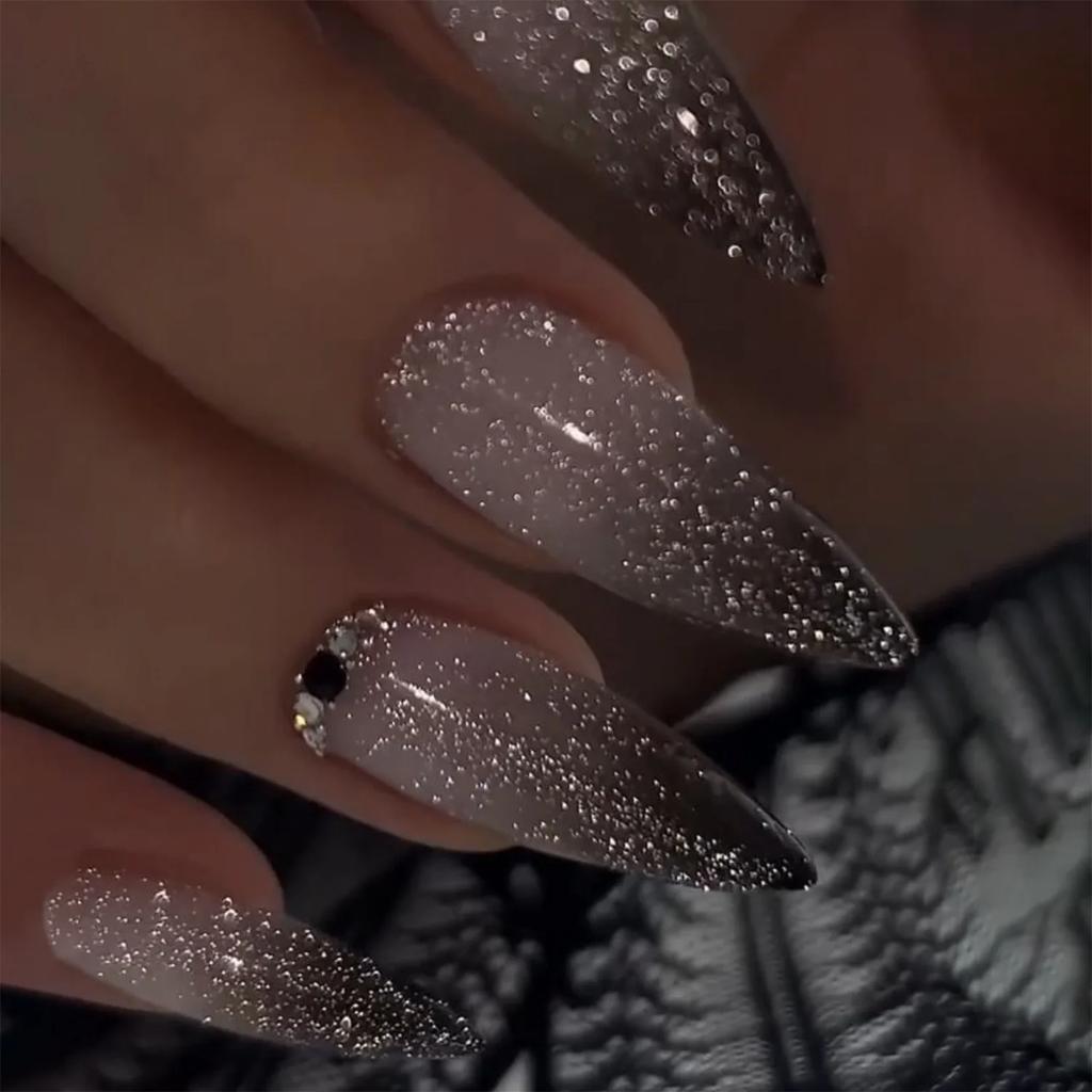 24Pcs French Almond False Nails Pink Stiletto Press On Nails With White Edge Design And Glue Simple Wearable Nail Tips