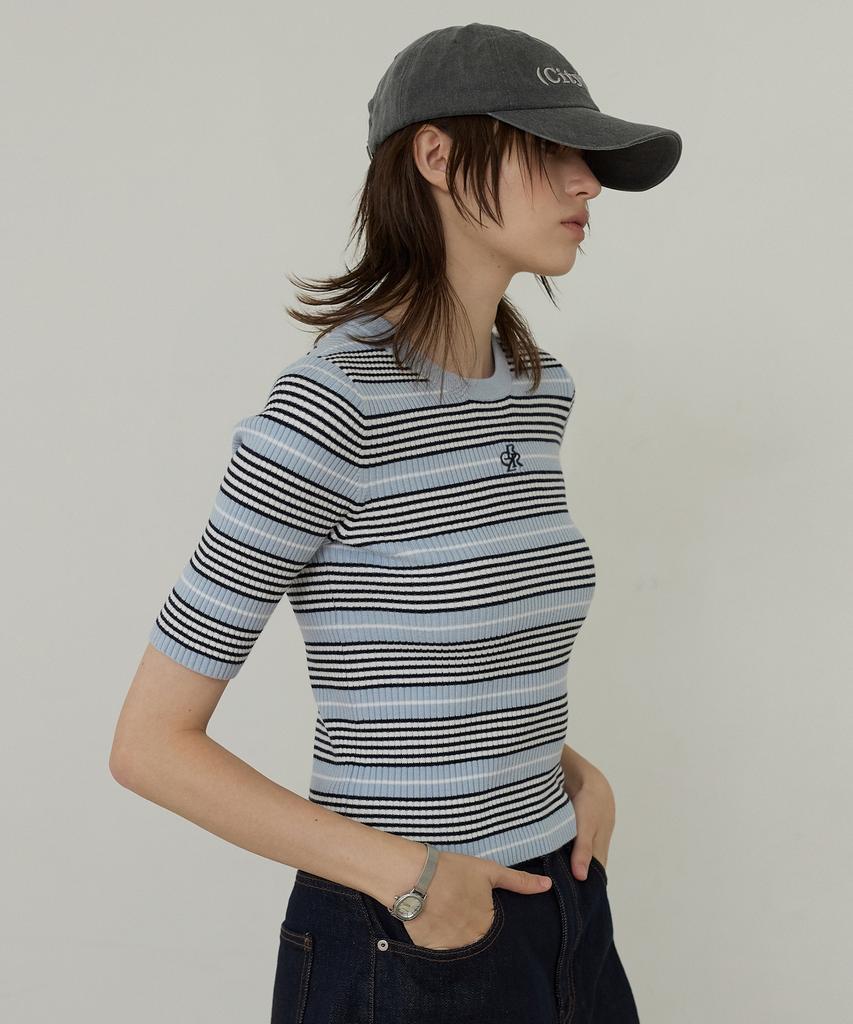 CITYBREEZE Striped Round Neck Short Sleeve Knit_Blue