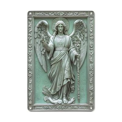 2DAngelGabrielArt Vintage Klasyczna Religijna Dekoracja Ścienna z Aniołem 2D - Dekoracja Metalowy Znak Aluminiowy, Styl Rzeźby Archanioła Gabriela